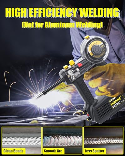 Máquina de soldadura MIG de mano 110V, HIZONE 100A Flux Core Máquina de soldadura portátil, equipo de soldadura de alimentación de alambre inversor sin gas de mano