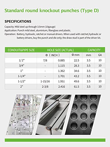 AMZCNC - Kit de herramientas de perforación hidráulica de 8 toneladas a 2 pulgadas con 6 agujeros de troquel, herramienta completa de corte de orificio de conducto eléctrico (8T (1/2 "~ 2")