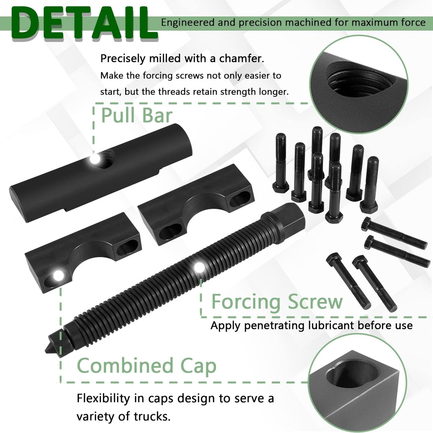 Bonbo Kit de extractor de yugo de servicio pesado alternativo 10803 Kit de herramientas para quitar yugo semircamión, uso para camiones comerciales, para Spicer & Meritor 1610 1710 1760 1810 Series