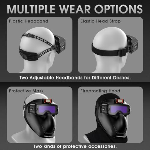YESWELDER Kit de gafas de soldadura de oscurecimiento automático con máscara, iluminación LED, 2 sensores de arco de color verdadero, sombra ancha 3/5-9/9-13, gafas de soldadura para casco de