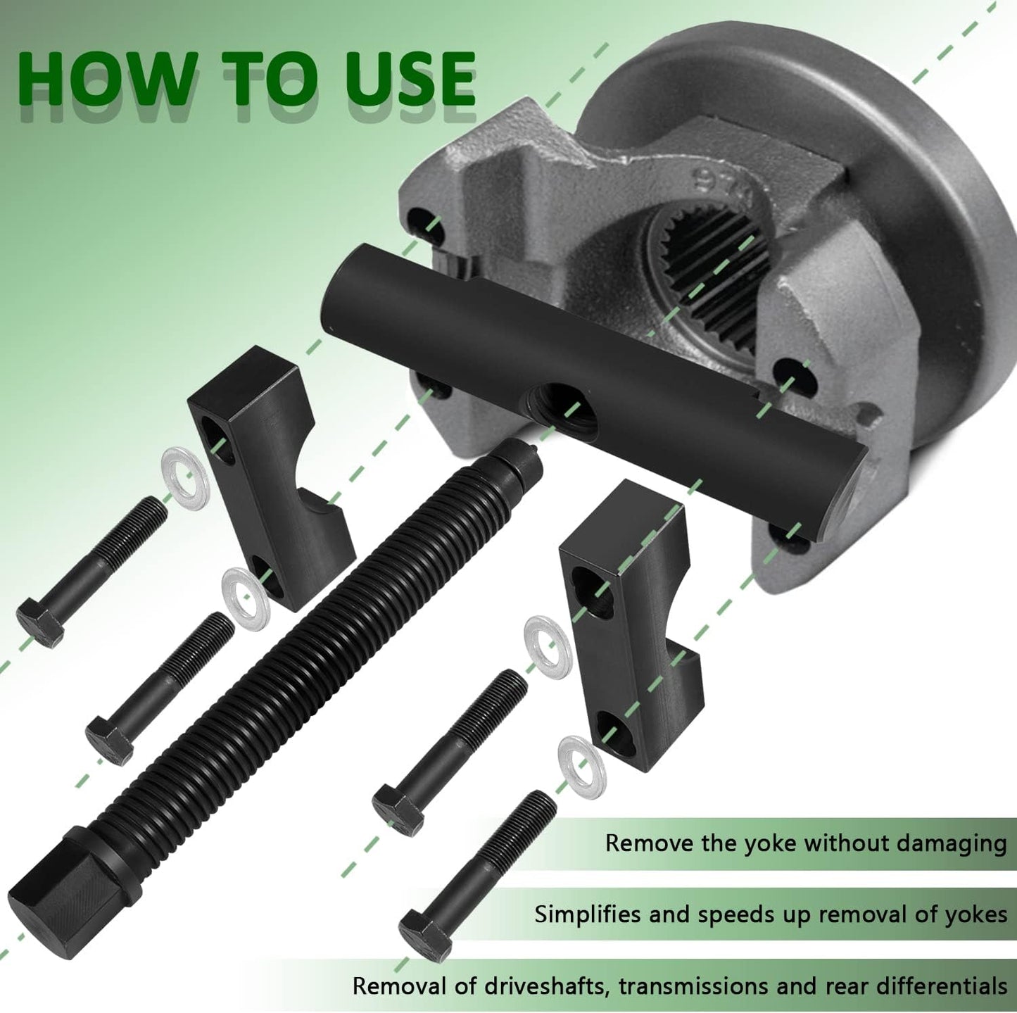 Bonbo Kit de extractor de yugo de servicio pesado alternativo 10803 Kit de herramientas para quitar yugo semircamión, uso para camiones comerciales, para Spicer & Meritor 1610 1710 1760 1810 Series