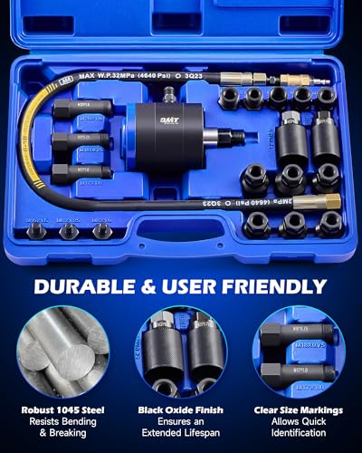 Orion Motor Tech Juego de extractor de inyector neumático para motores diesel, 23 piezas de 5-8 bar kit de herramientas de extracción de inyectores de vibración de aire con martillo extractor, 19