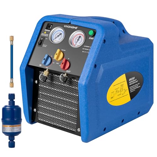 VIVOHOME R1234yf R32 3/4 HP Máquina de recuperación de refrigerante portátil sin aceite, unidad de reciclaje de freón HVAC para refrigerante líquido de vapor, aire acondicionado de coche