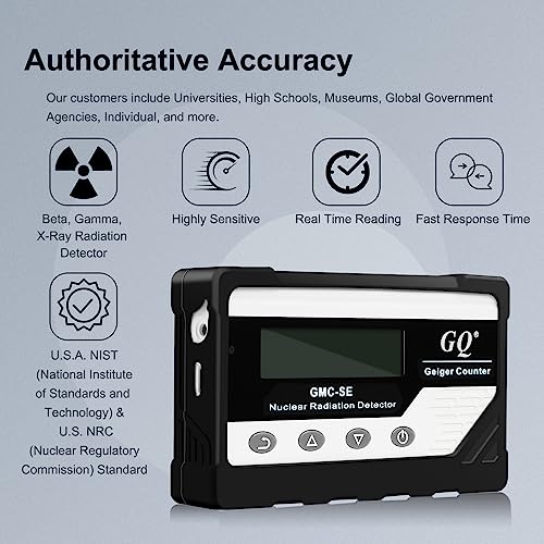 GQ GMC-SE Geiger - Detector de radiación de contador de rayos X Beta Gamma - Medidor portátil de radiación, dosímetro digital de radiación nuclear, dispositivo de grabación automática de datos, funda de silicona a prueba de caídas (negro)