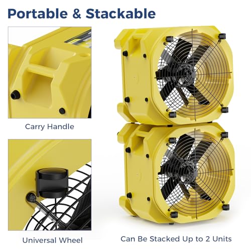 ALORAIR Air Mover - Secador de suelo con ventilador axial de 3000 CFM, secadora de alfombras industrial de alta velocidad, apilable, cadena de margarita, para restauración de daños por agua Zeus Extreme