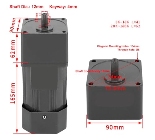 Motor de CA de 110 V + controlador de velocidad + caja de engranajes, motor eléctrico monofásico de 90 W con caja de cambios, motor de velocidad variable de 0-270 RPM, motor de engranajes reversible