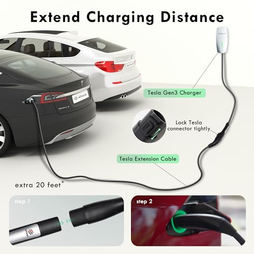 Cable de Extensión para Cargador Tesla 20 pies 50A 240V 12KW, Compatible con Tesla Gen 3 y Todos los Modelos, Incluyendo Cybertruck