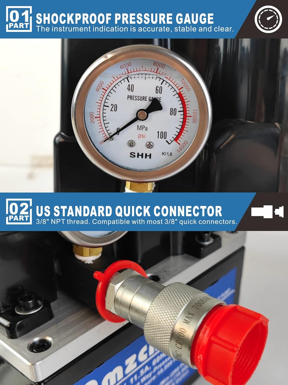 AMZCNC - Bomba hidráulica eléctrica bidireccional (2 etapas, doble acción, 110 V, 10 kpsi (10000 psi)