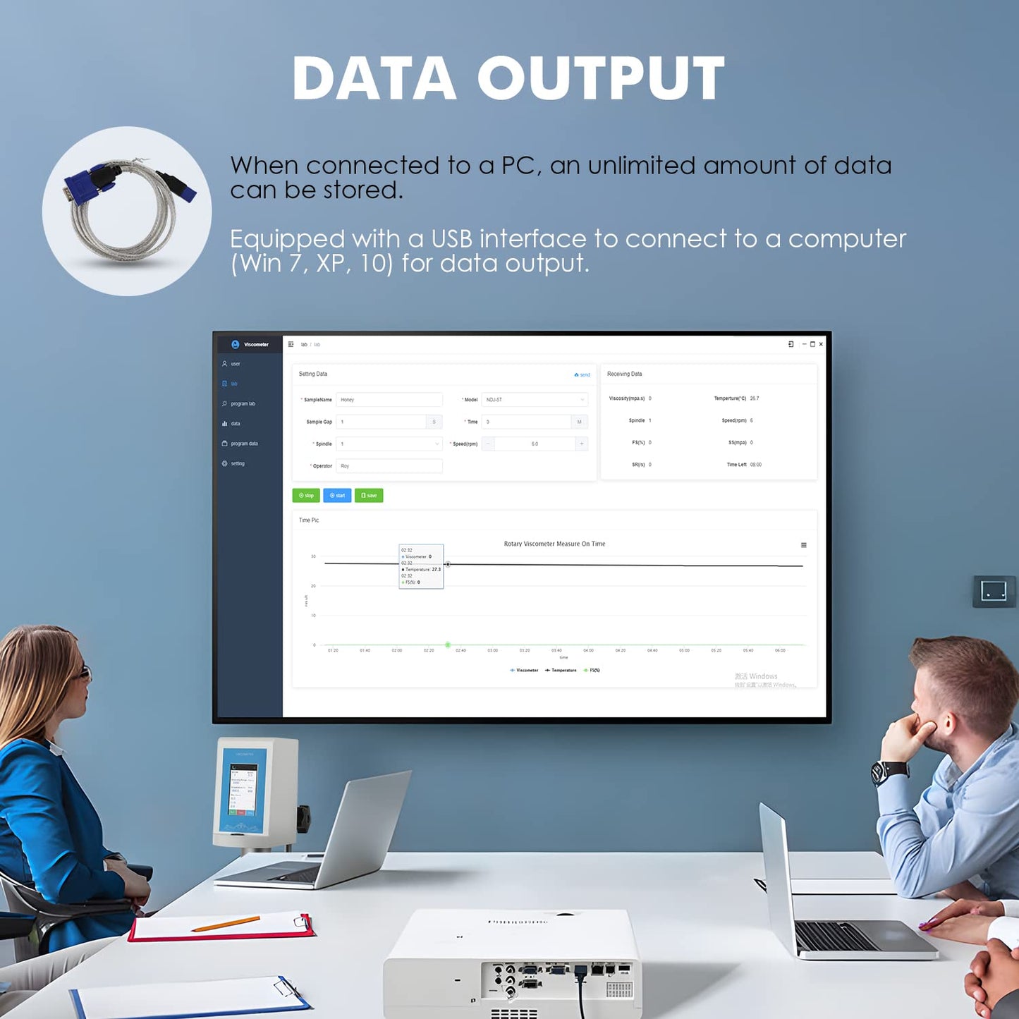 Bonvoisin Viscómetro rotatorio digital 10-6,000,000mPa.S de viscosidad de pantalla táctil con 4 rotores y sonda de temperatura ±1% Precisión 100-240V (NDJ-9T)