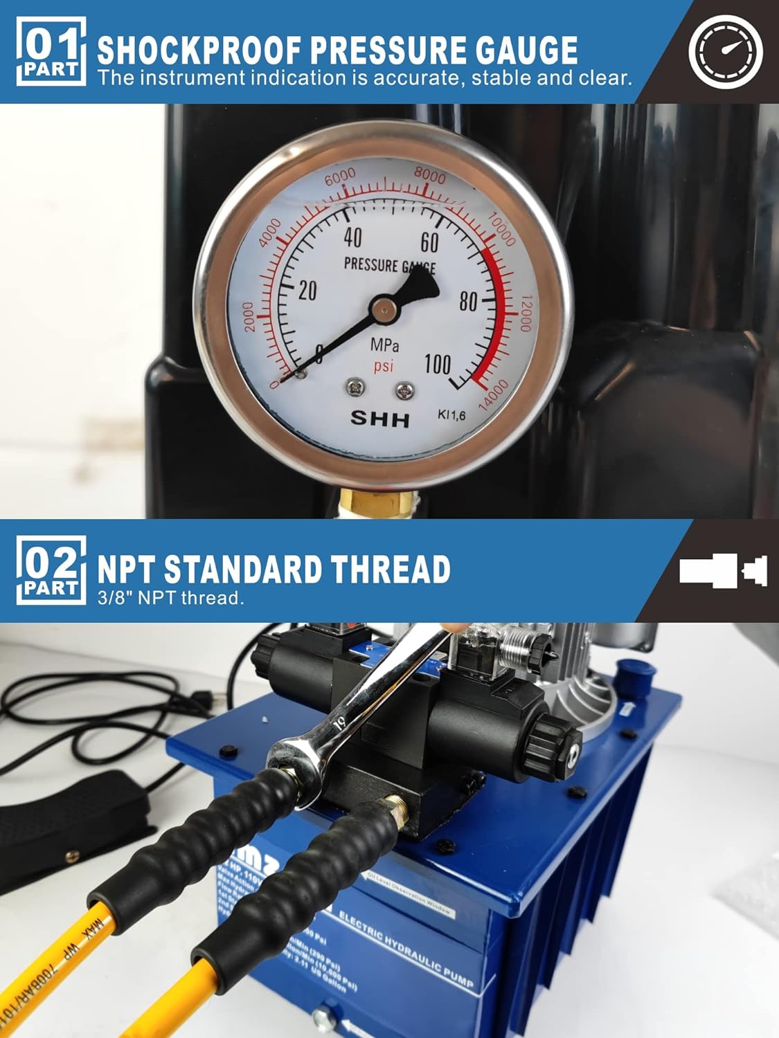 AMZCNC - Bomba hidráulica eléctrica bidireccional (2 etapas, doble acción, 110 V, 10 kpsi (10000 psi)