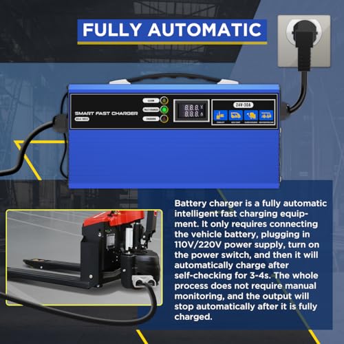 Cargador de batería para carretilla elevadora de 24 V 30 A, cargador de batería inteligente para carrito de golf, cargador eléctrico completamente automático, cargador de palé eléctrico y carretilla