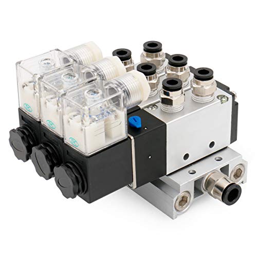 Baomain Válvula solenoide neumática 4V210-08 DC 24V 3 espacio 2 posiciones 5 vías triple silenciadores Quick Fittings Base Set. 4V210-08 -3p 24VDC
