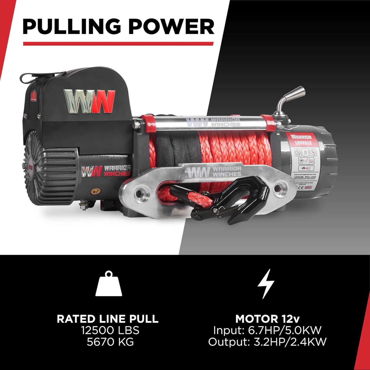 Warrior Winches Samurai 8,000 lbs 12v cabrestante eléctrico con cable de acero: perfecto para Jeep Wranglers, camiones, ATV y aventuras todoterreno. Controles inalámbricos