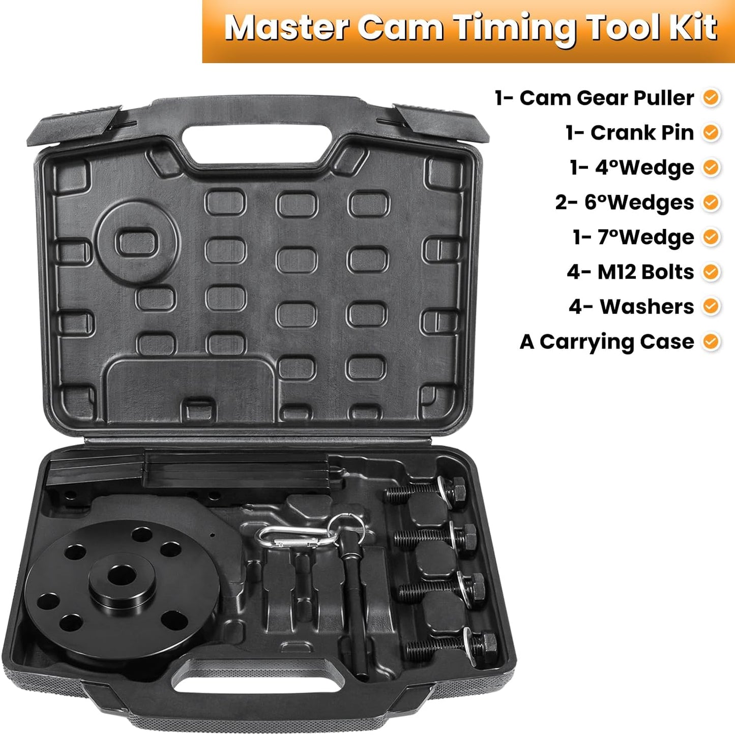 E-cowlboy 3163021 Kit de herramientas de sincronización de leva para todos los motores Cummins ISX QSX 2007-2017 con extractor de engranajes de leva, pasador de manivela y estuche de transporte,