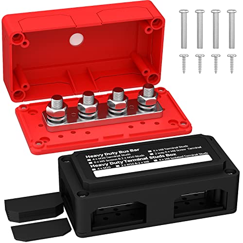 Joinfworld Barra de bus de 300 A, bloque de distribución de energía impermeable de 12 V CC con 4 pernos de 3/8 pulgadas, bloque de terminales de barra de autobús de batería marina resistente, 12