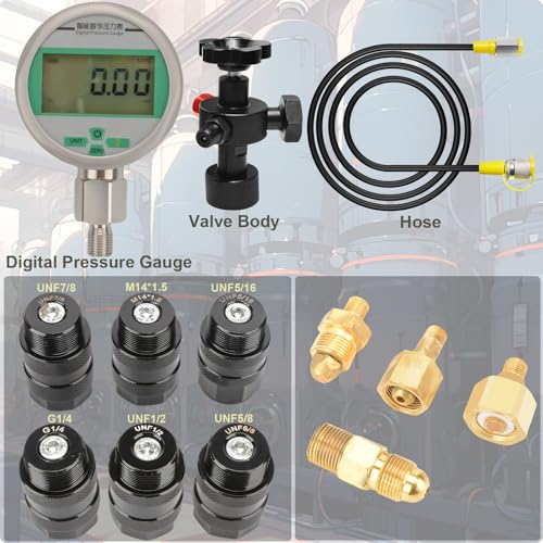 Kit de carga de acumulador de nitrógeno hidráulico, kit de llenado de nitrógeno, sistema de prueba de presión de nitrógeno con medidores digitales