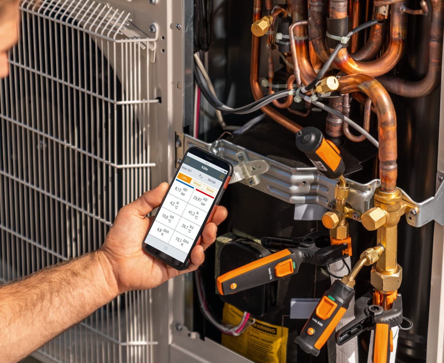 testo Abrazadera 115i - Termómetro HVAC para mediciones en tubería y rango de medición de -58° a 302 °F - Sonda de temperatura HVAC con Bluetooth y operación de aplicación - 0560 2115 03