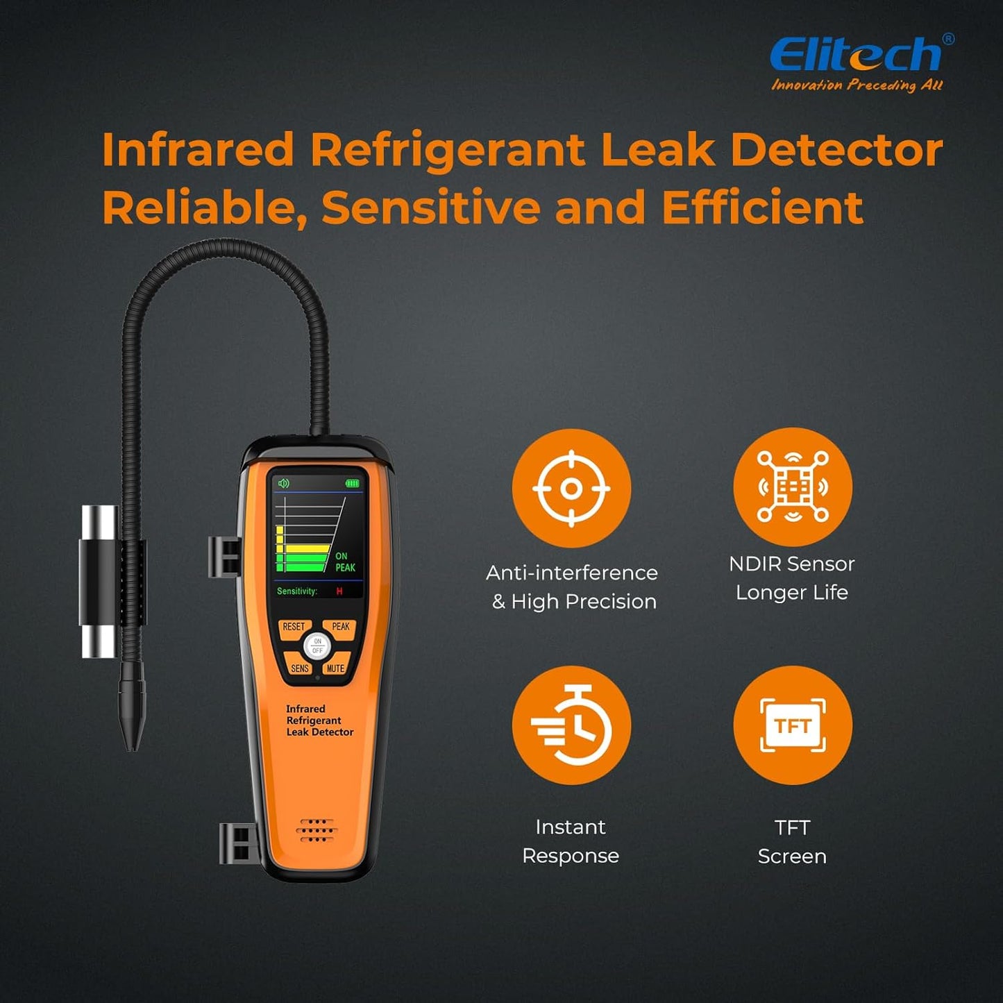 Elitech ILD-300 Detector avanzado de Fugas de refrigerante Probador de halógeno para HVAC CFC Recargables HCFC HFC 10 años de Vida útil