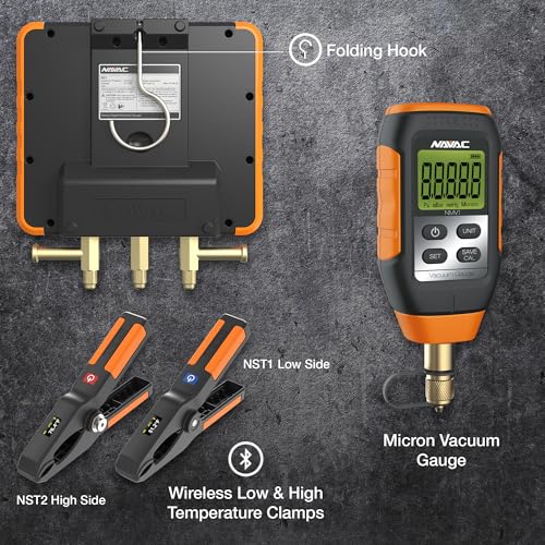 NAVAC NX1V Nexus - Manómetro digital para sondas de temperatura, con Bluetooth para sondas de temperatura, resistente a los impactos con cuerpo de aluminio y cubierta de goma, compatible con A2L