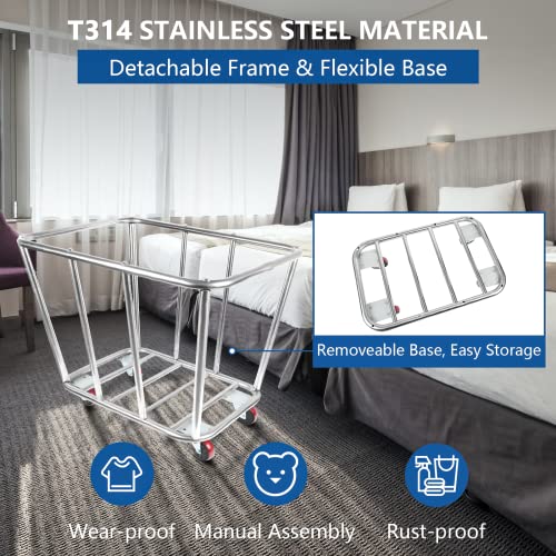 Carrito de lavandería comercial con ruedas de 4 pulgadas, cesta de lavandería grande, resistente, 10 arbustos (350 l), cesta grande industrial con bolsa de forro extraíble, capacidad de peso de 260 libras