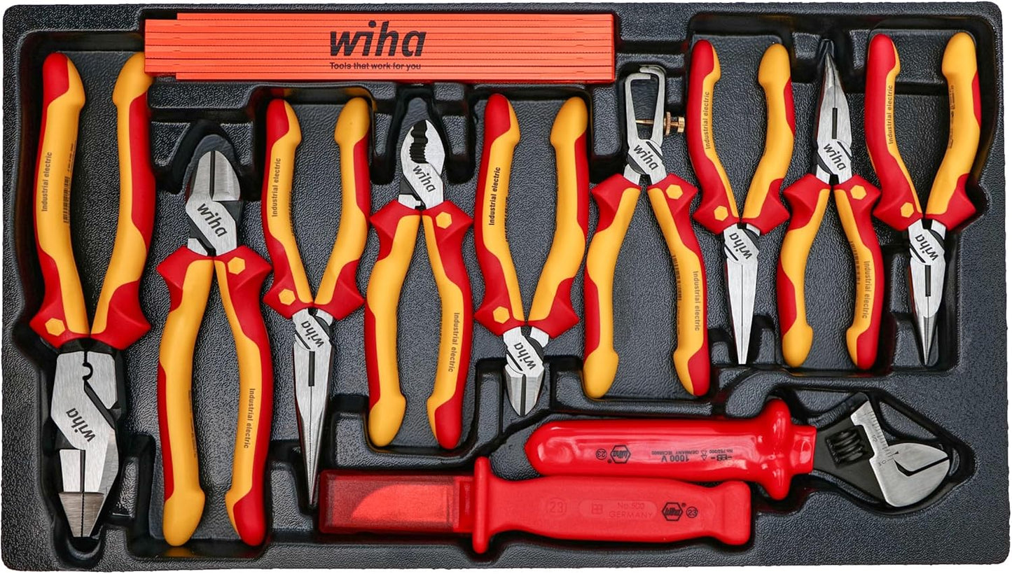 Wiha 32800, juego de herramientas aisladas con desarmadores, llaves para tuercas, pinzas, cortadoras, cuchillos y dados en bolsa de herramientas desplegable, 80 unidades