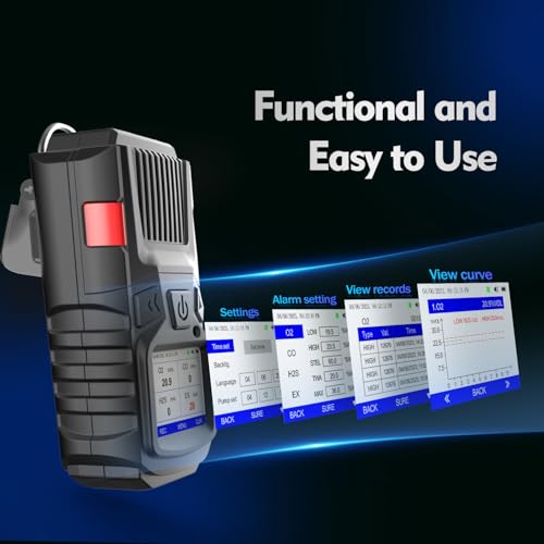 Detector de gas, 4 monitores de gas, detector de gas múltiple EX O2 H2S con clip, detector de gas recargable de 3000 mAh, vista de registros y curvas, monitor de gas portátil de 4 gases, detector de