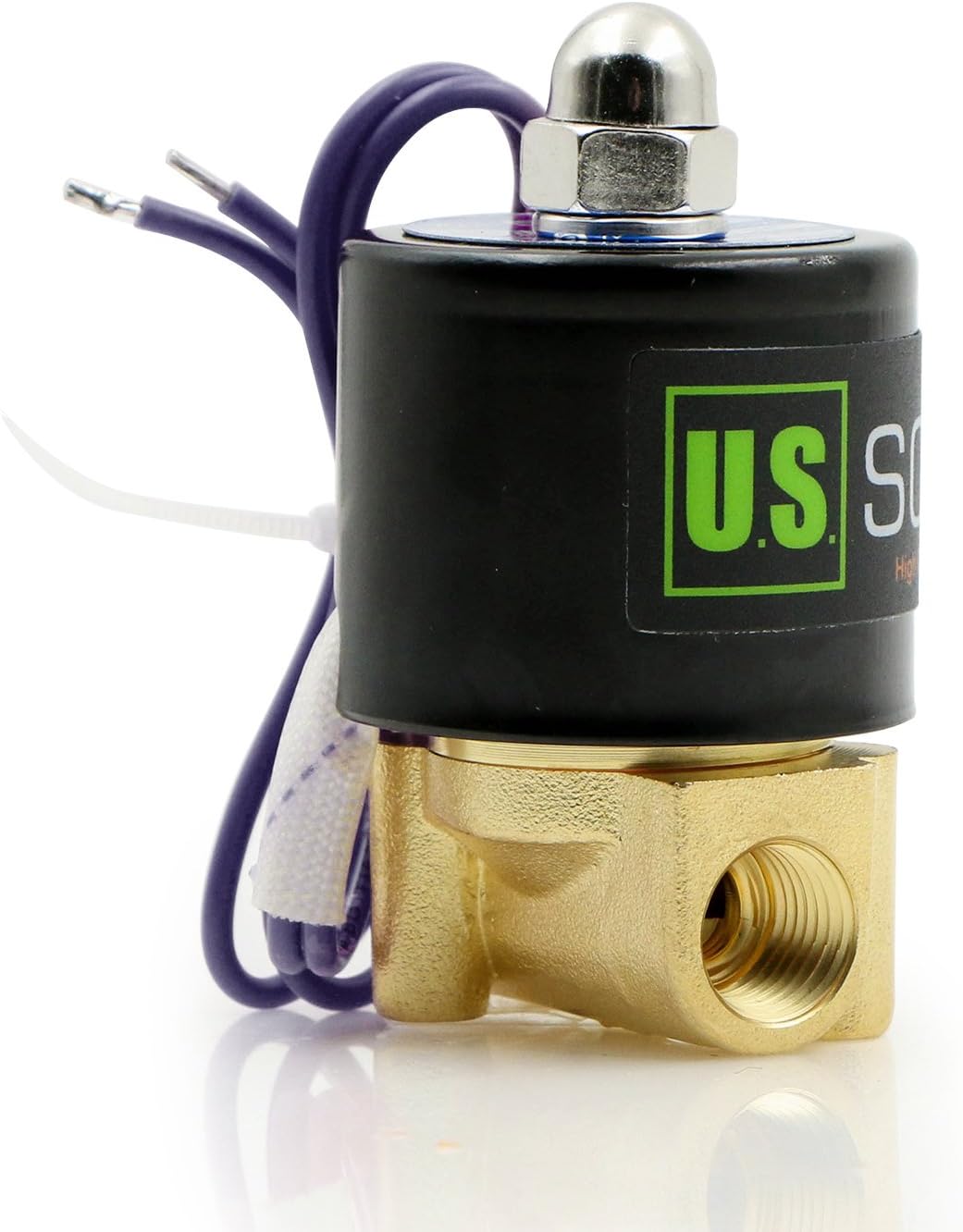 NPT válvula solenoide eléctrica de metal de 1/4 pulgadas, 12VDC normalmente cerrada VITON (rosca de tubería estándar EE. UU.). Metal macizo, actuación directa, válvula solenoide de junta Viton por U.S. Solid.