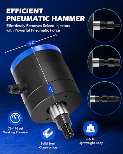 Orion Motor Tech Juego de extractor de inyector neumático para motores diesel, 23 piezas de 5-8 bar kit de herramientas de extracción de inyectores de vibración de aire con martillo extractor, 19