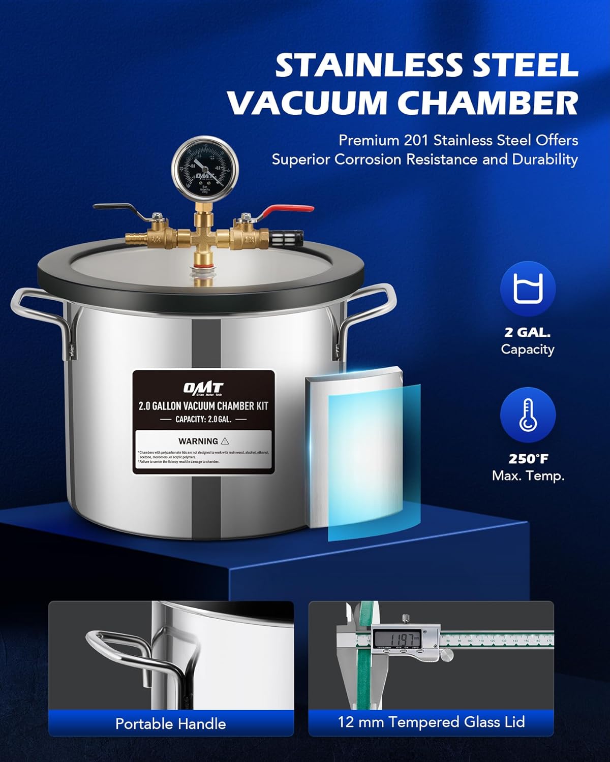 Orion Motor Tech Cámara de vacío de 3 galones con kit de bomba, bomba de vacío de 3.5 cfm y kit de cámara con tapa de vidrio templado manguera de 5 pies, kit de cámara de desgasificación al vacío para