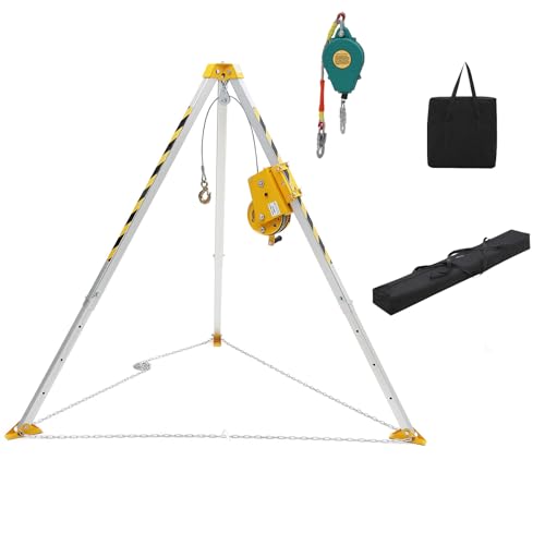 Kit de trípode de espacio confinado, cabrestante de 1200 libras, patas ajustables de 7 pies, cable de 98 pies, sistema de protección contra caídas de 33 pies, construcción de trípode de espacio