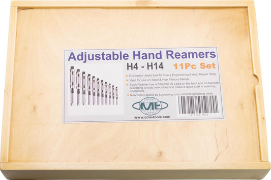 CME - Juego de escariador de mano ajustable de 11 piezas, acero de alta velocidad M2, 15/32"-17/32" a 1 11/32"-1 1/2", flauta recta