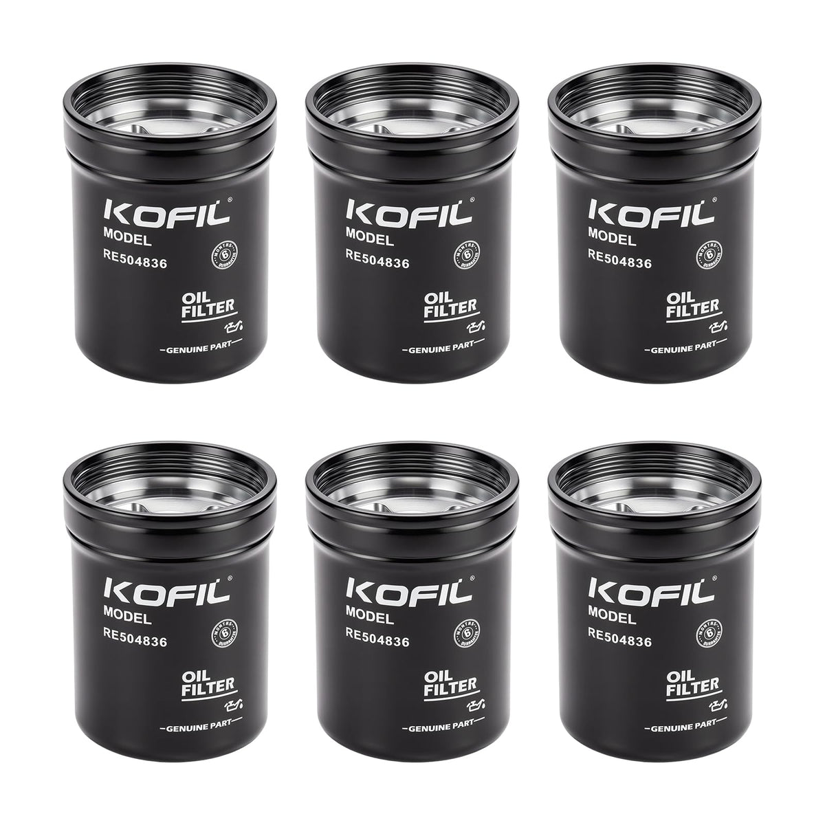 Paquete de 6 filtros de aceite Generico para motor RE504836, para tractores: Números de repuesto: Sustituye a LF16243, RE507522, RE502513, B7322, P550779, 57750 Calidad OEM