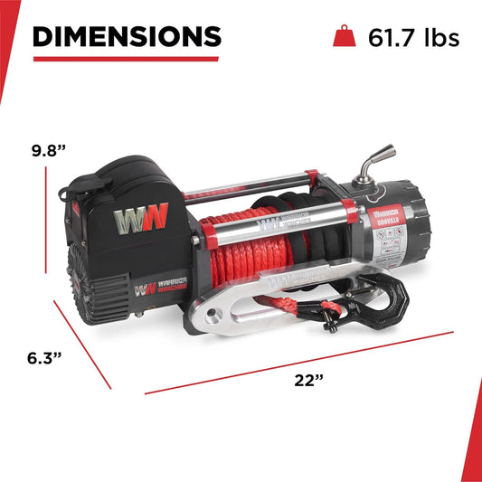 Warrior Winches Samurai 8,000 lbs 12v cabrestante eléctrico con cable de acero: perfecto para Jeep Wranglers, camiones, ATV y aventuras todoterreno. Controles inalámbricos
