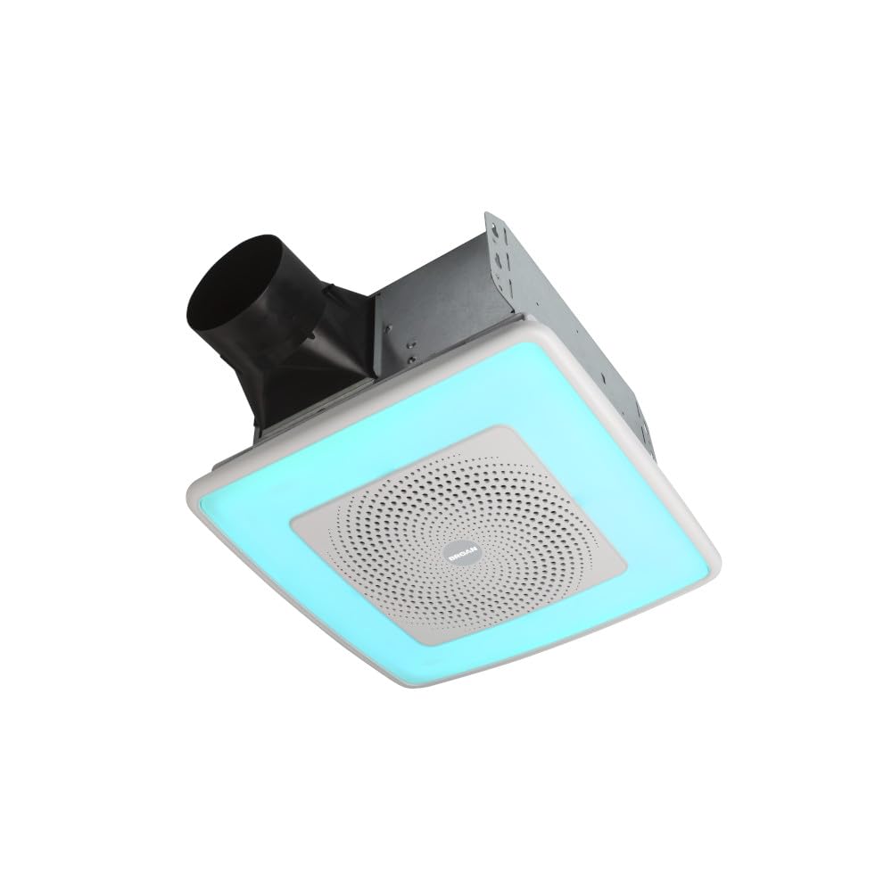 Broan-NuTone ChromaComfort SPK110RGBL - Extractor de baño con altavoz Bluetooth, potente 110CFM/1.5 Sones, luz LED de 24 colores, SPK110RGBL, interruptor de pared