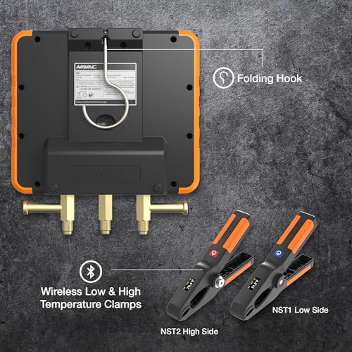 NAVAC NX1 Nexus - Manómetro digital para sondas de temperatura, con Bluetooth para sondas de temperatura, resistente a los impactos, con cuerpo de aluminio y cubierta de goma, compatible con A2L
