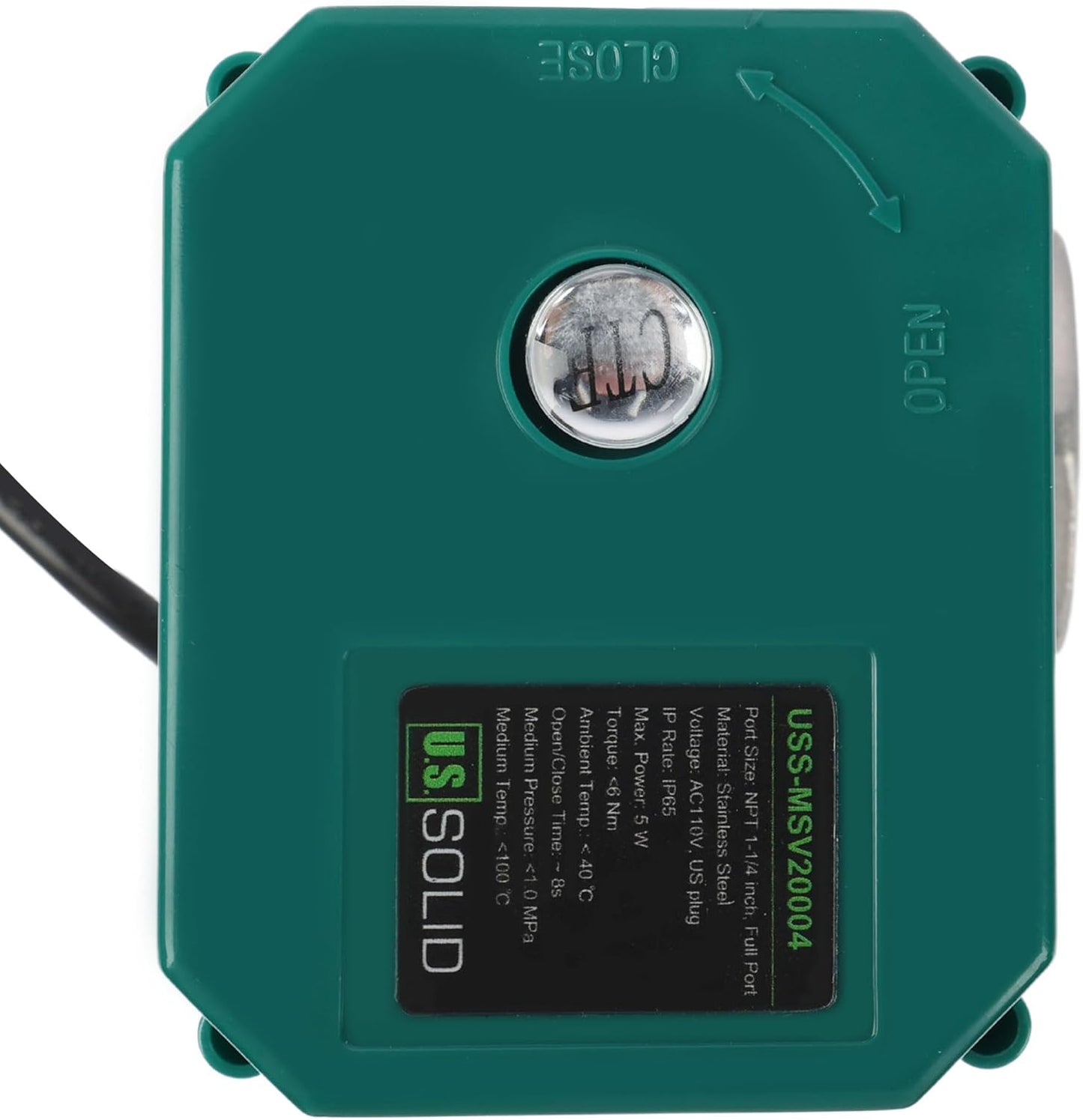 U.S. SOLID Válvula de bola motorizada sólida estadounidense de 1-1/4", 110 V CA, acero inoxidable, retorno automático, normalmente cerrada, con enchufe estadounidense JFMSV20004