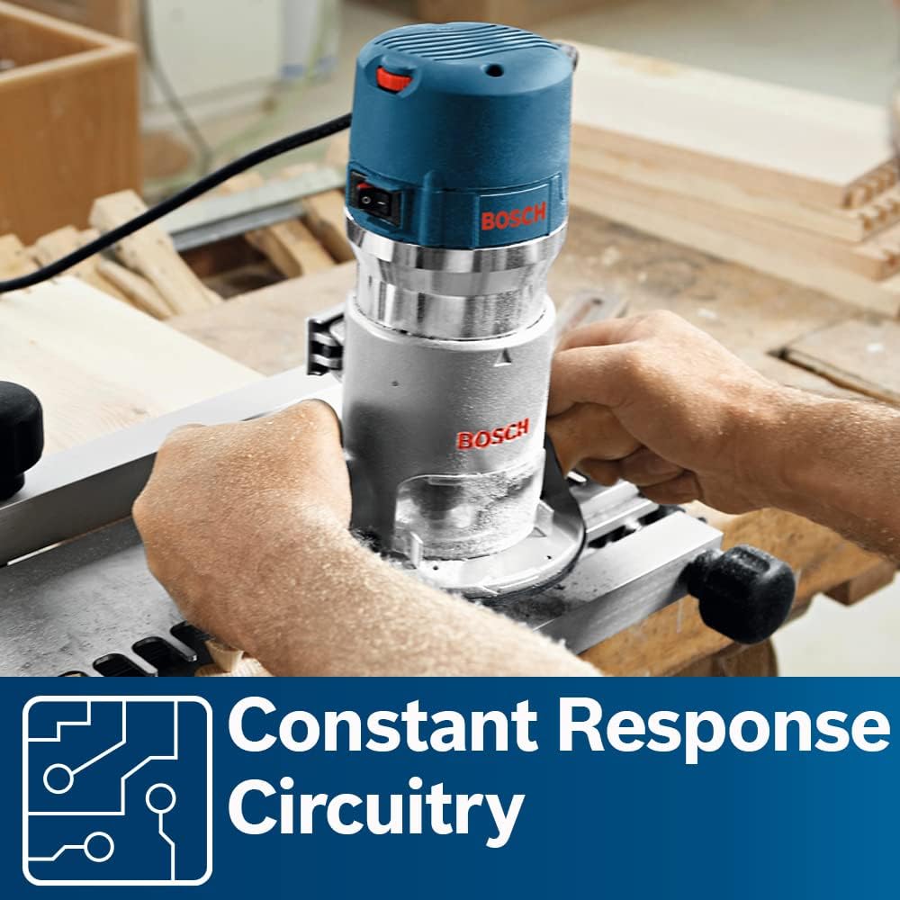 BOSCH 1617EVSPK - Kit combinado de herramientas de enrutador de madera de 12 amperios - Enrutador de inmersión de 2.25 caballos de fuerza y base fija con una velocidad variable