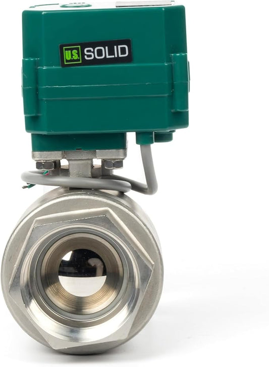 U.S. Solid Válvula de bola motorizada 1-1/2 - Válvula de bola eléctrica de acero inoxidable con puerto completo, 9-24V AC/DC, retorno automático de 2 hilos, normalmente cerrado USS-MSV00409