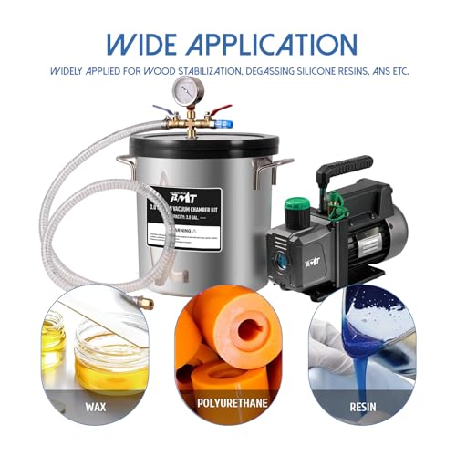 PB Motor Tech - Kit de cámara de vacío de 3 galones con bomba de vacío de 4.5 CFM, cámara de vacío de tapa de vidrio templado y kit de bomba de vacío de 38 micrones, sin aceite incluido, perfecto para