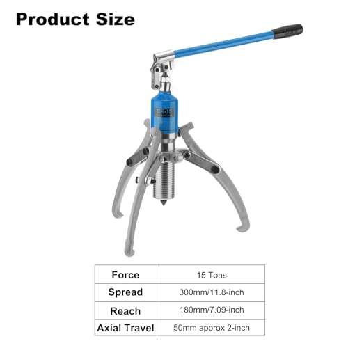 HARFINGTON - Extractor hidráulico de engranajes de 15 toneladas, 3 mordazas de 12 pulgadas, herramienta separadora de cubeta de rodamiento de rueda para polea de engranaje de rodamiento, color azul
