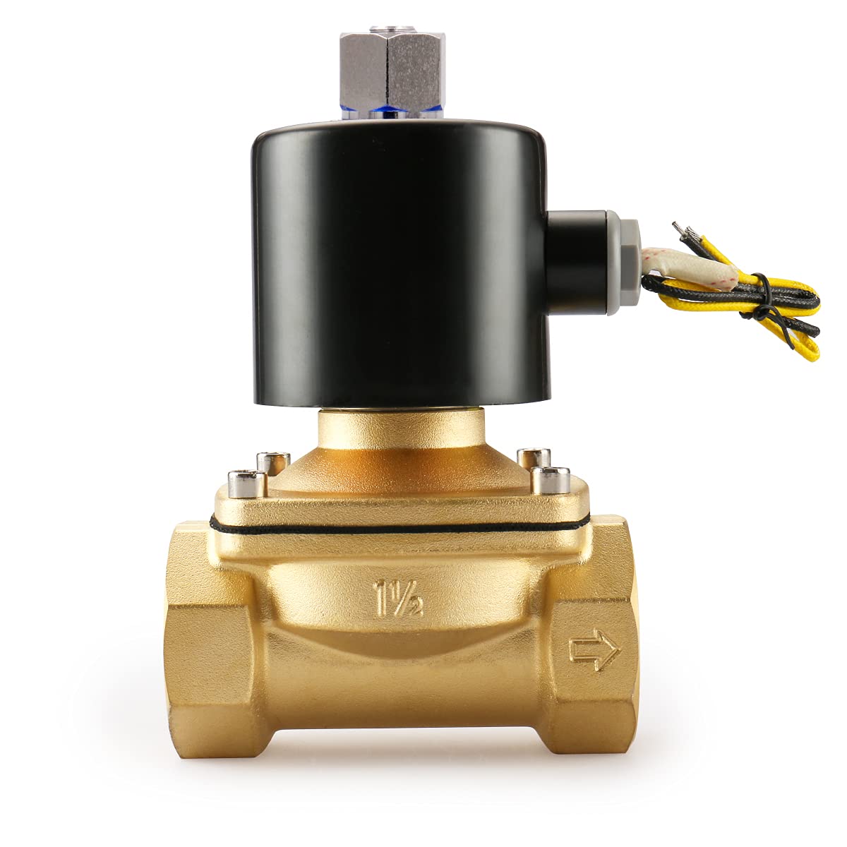 Baomain Válvula electromagnética normalmente abierta de latón neumático de 1-1/2 pulgadas 2 vías de agua, aire 2W-400-40K (DC 12V)