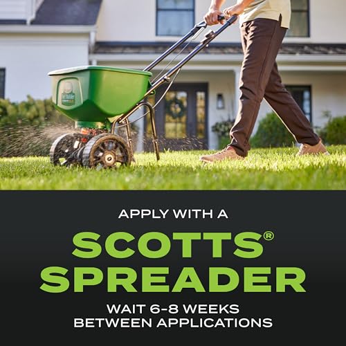Scotts 38506 Turf Builder Triple acción para control de musgo, mata musgo y fertilizante para césped, cubre hasta 4,000 pies cuadrados, 20 libras.