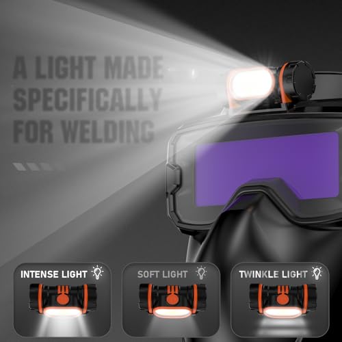 YESWELDER Kit de gafas de soldadura de oscurecimiento automático con máscara, iluminación LED, 2 sensores de arco de color verdadero, sombra ancha 3/5-9/9-13, gafas de soldadura para casco de