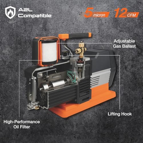 NAVAC Bomba de vacío NP12DM - Bomba de vacío para evacuación de HVAC - 5 micrones - Motor CC de doble etapa grado industrial para entornos comerciales - Caudal de 12 CFM