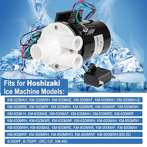 APTA92P10WD1 - Conjunto de motor de bomba de agua de repuesto para bomba de agua Hoshizaki incluye condensador, se adapta a modelos de máquinas de hielo Hoshizaki KM-450 THRU KM-900 KML-600MAH URC-12F