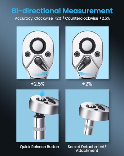 GOYOJO 2024 - Llave dinamométrica digital de 3/8 pulgadas, alta precisión, multiaplicación, ideal para automoción, motocicleta, bicicleta, bricolaje y reparación del hogar, duradera, precisa, fácil de