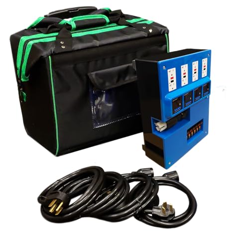 El kit de distribución de energía Turtle convierte 30 amperios de 240 V a 60 amperios a 120 V, 4 x GFCI dual, interruptores individuales de 15 amperios