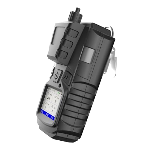 Detector de gas con bomba, 4 monitores de gas, detector de gas múltiple CO EX O2 H2S, monitor recargable de 4 gases de 3000 mAh con kit de calibración, pantalla LCD portátil con clip detector de gas FS11301