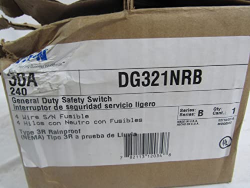 Eaton Cutler-Hammer DG321NRB - Interruptor de seguridad fusible, NEMA-3R, 30A, 240V, 4 hilos