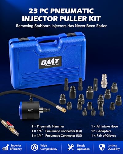 Orion Motor Tech Juego de extractor de inyector neumático para motores diesel, 23 piezas de 5-8 bar kit de herramientas de extracción de inyectores de vibración de aire con martillo extractor, 19
